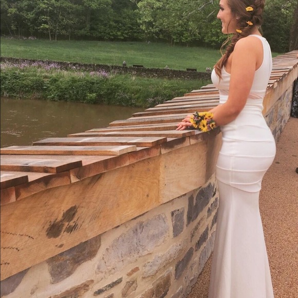 White, Mermaid-style, long prom dress WORN ONCE - Picture 3 of 5